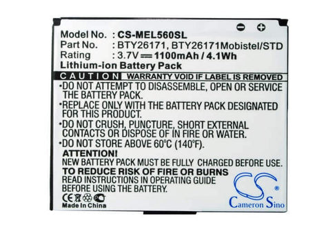 3.7V, Li-ion, 1100mAh, SmartPhone battery fits Mobistel, Emporia, Elson, Bty26171, El560, El560 Dual, 4.07Wh Mobile, SmartPhone Cameron Sino Technology Limited (Smartphone)