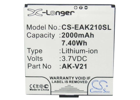 3.7V, Li-ion, 2000mAh, SmartPhone battery fits Emporia, 40427, Ak-v21, Talk, 7.4Wh Mobile, SmartPhone Cameron Sino Technology Limited (Suspended)