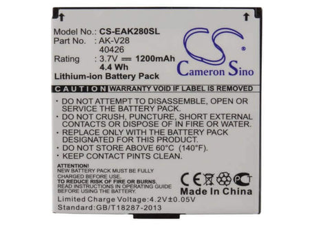 3.7V, Li-ion, 1200mAh, SmartPhone battery fits Emporia, 40426, Ak-v28, Ak-v29, 4.44Wh Mobile, SmartPhone Cameron Sino Technology Limited (Smartphone)