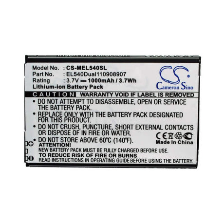 3.7V, Li-ion, 1000mAh, PDA battery fits Mobistel, Emporia, Bty26175mobistel/std, El540, El540dual, 3.7Wh PDA, Pocket PC Cameron Sino Technology Limited