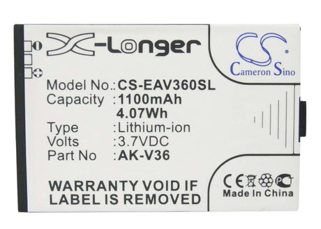 3.7V, Li-ion, 1100mAh, SmartPhone battery fits Emporia, Ak-v35, Elegance, Elegance Premium, 4.07Wh Mobile, SmartPhone Cameron Sino Technology Limited (Smartphone)