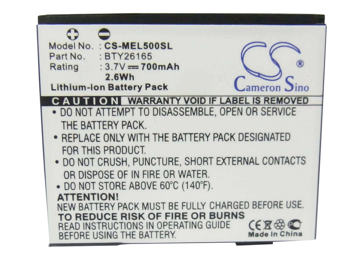 3.7V, Li-ion, 700mAh, PDA battery fits Emporia, Bty26165, Elson El500, Mobistel El500, 2.59Wh PDA, Pocket PC Cameron Sino Technology Limited (Suspended)