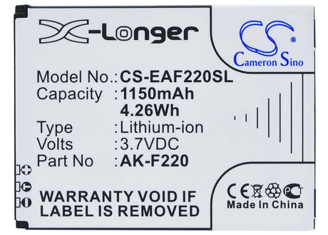 3.7V, Li-ion, 1150mAh, SmartPhone battery fits Emporia, Tiptel, Ak-f220, F220, Flip Basic, 4.26Wh Mobile, SmartPhone Cameron Sino Technology Limited (Smartphone)