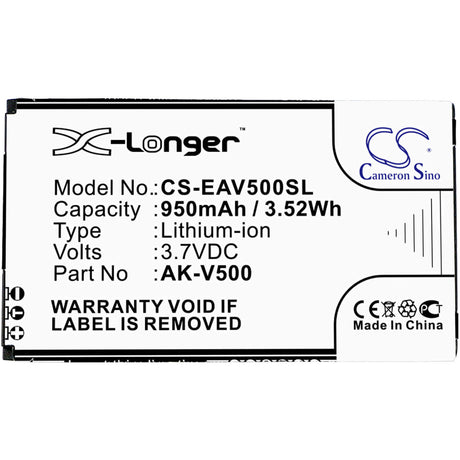 3.7V, Li-ion, 950mAh, SmartPhone battery fits Emporia, Ak-v500, Prime, Prime V500, 3.52Wh Mobile, SmartPhone Cameron Sino Technology Limited (Smartphone)