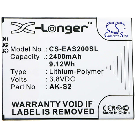 3.8V, Li-Polymer, 2400mAh, SmartPhone battery fits Emporia, Ak-s2, Smart 2, 9.12Wh Mobile, SmartPhone Cameron Sino Technology Limited (Smartphone)