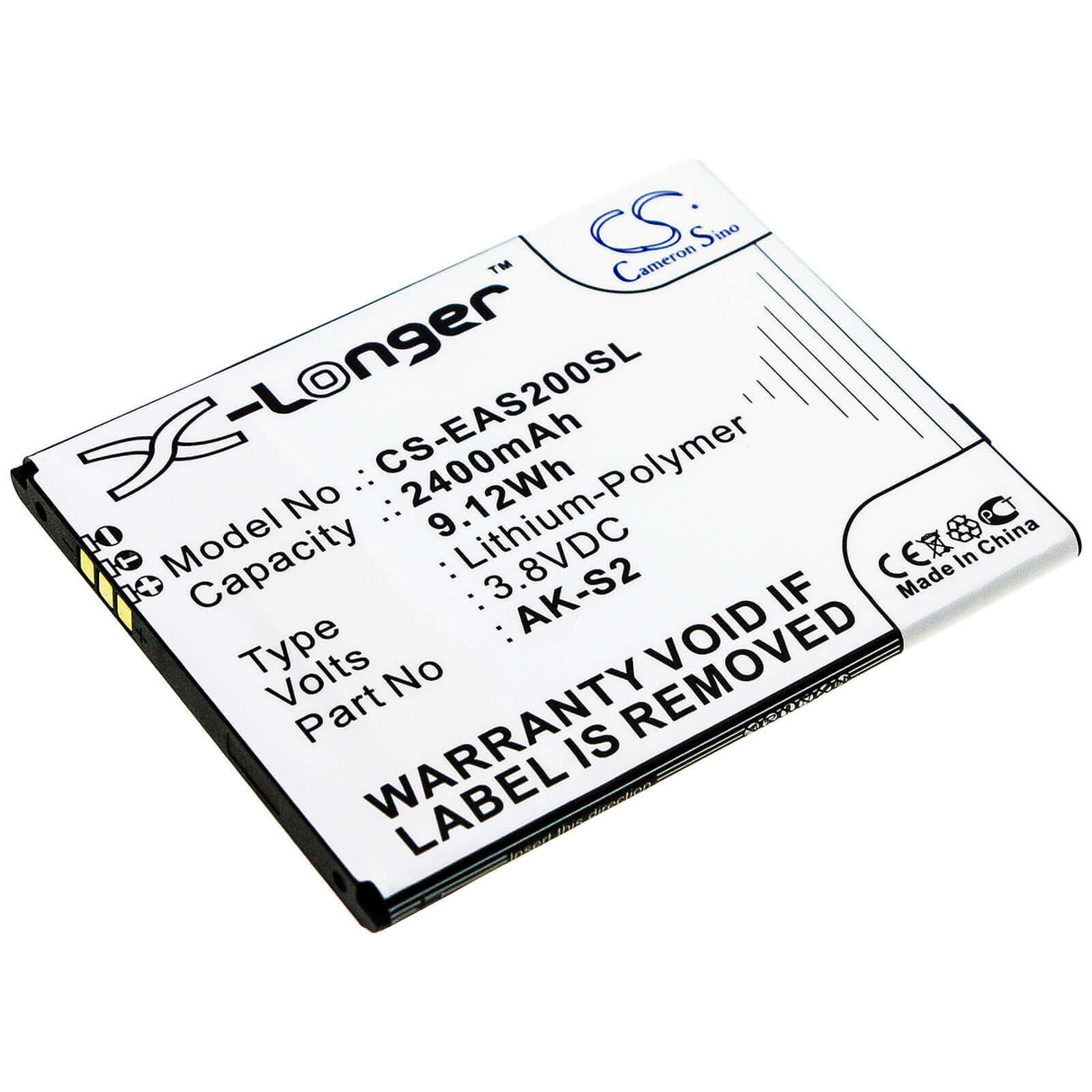 3.8V, Li-Polymer, 2400mAh, SmartPhone battery fits Emporia, Ak-s2, Smart 2, 9.12Wh Mobile, SmartPhone Cameron Sino Technology Limited (Smartphone)