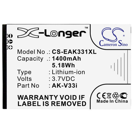 3.7V, Li-ion, 1400mAh, SmartPhone battery fits Emporia, Ak-v33i, Care Plus, Careplus, 5.18Wh Mobile, SmartPhone Cameron Sino Technology Limited (Suspended)