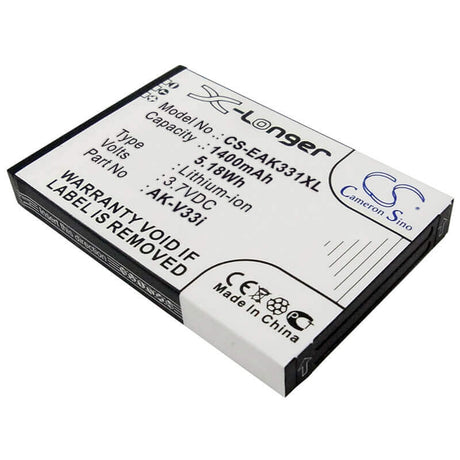 3.7V, Li-ion, 1400mAh, SmartPhone battery fits Emporia, Ak-v33i, Care Plus, Careplus, 5.18Wh Mobile, SmartPhone Cameron Sino Technology Limited (Suspended)