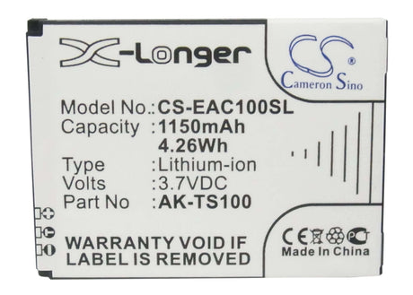 3.7V, Li-ion, 1150mAh, SmartPhone battery fits Emporia, Ak-ts100, Telme Ts100, Telme Ts100s, 4.26Wh Mobile, SmartPhone Cameron Sino Technology Limited (Smartphone)
