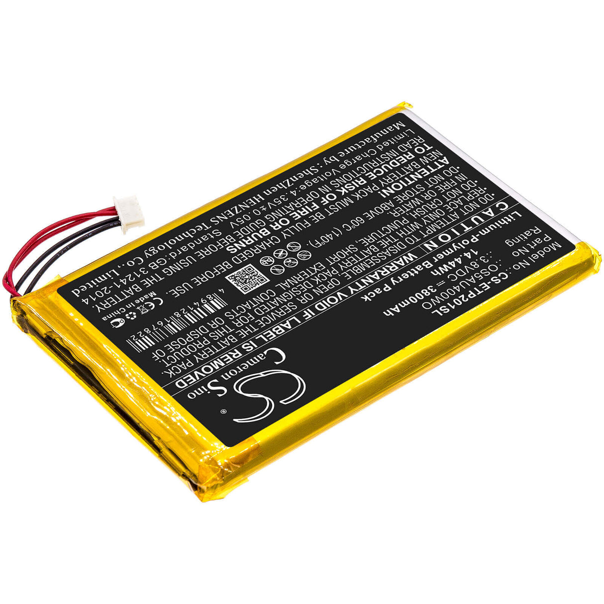 3.8V, Li-Polymer, 3800mAh, Tablet battery fits Enspert, Os5au400wo, Esp E201u, Identity 7, 14.44Wh Tablet Cameron Sino Technology Limited