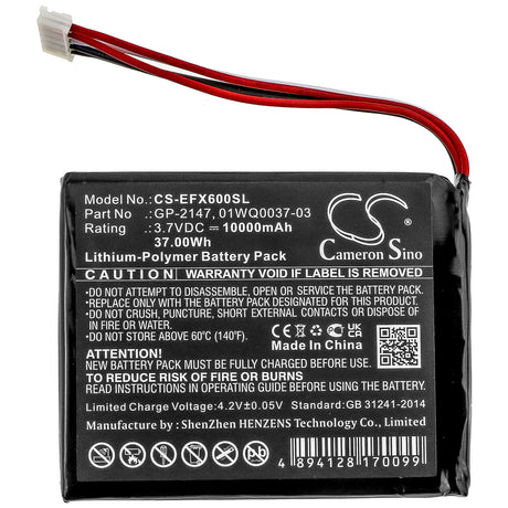 3.7V, Li-Polymer, 10000mAh, Equipment battery fits Exfo, 01wq0037-03, MAX-600, Max-605, 37Wh Equipment, Survey, Test Cameron Sino Technology Limited