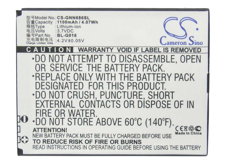 3.7V, Li-ion, 1100mAh, SmartPhone battery fits Explay, Ngm, Gionee, Bl-g016, Infinity, Infinity Ii, 4.07Wh Mobile, SmartPhone Cameron Sino Technology Limited (Smartphone)