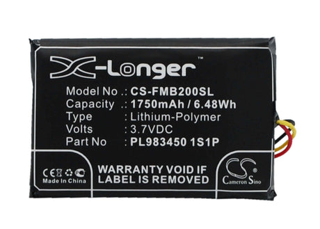 3.7V, Li-Polymer, 1750mAh, GPS battery fits Falcom, Pl983450 1s1p, Mambo 2, 6.48Wh GPS, Navigator Cameron Sino Technology Limited