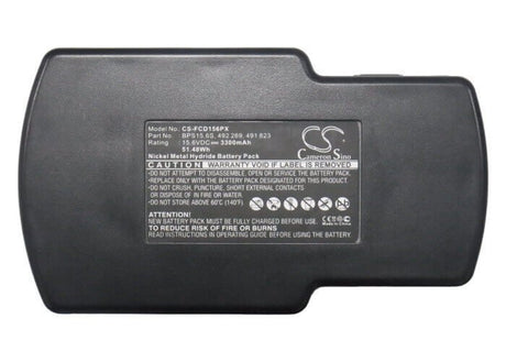 15.6V, Ni-MH, 3300mAh, Power Tools battery fits Festool, 491 823, Ps 400, T15+3, 51.48Wh Power Tools Cameron Sino Technology Limited (Power Tools)