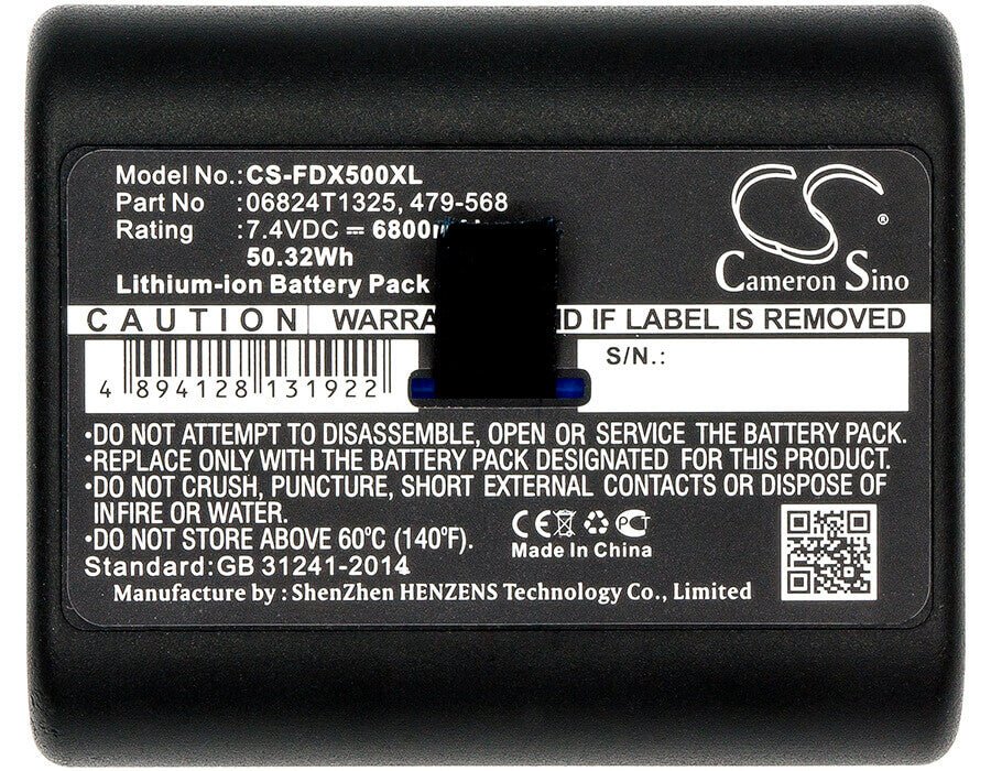 7.4V, Li-ion, 6800mAh, Equipment battery fits Netscout, Fluke, 06824t1325, DSX Versiv, Dsx-5000 Cableanalyzer, 50.32Wh Equipment, Survey, Test Cameron Sino Technology Limited