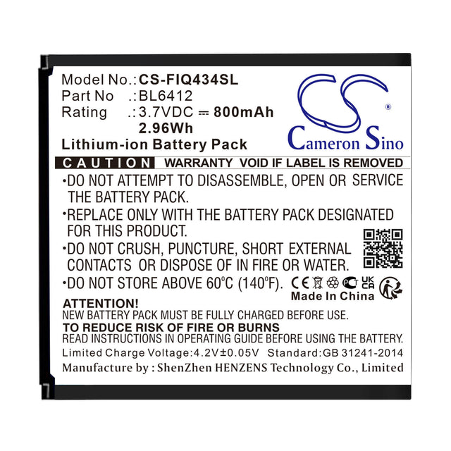 3.7V, Li-ion, 800mAh, SmartPhone battery fits Fly, Bl6412, Era Nano 5, Iq434, 2.96Wh Mobile, SmartPhone Cameron Sino Technology Limited (Smartphone)