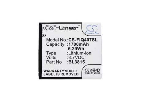 3.7V, Li-ion, 1700mAh, SmartPhone battery fits Fly, Bl3815, Era Nano 7, Iq4407, 6.29Wh Mobile, SmartPhone Cameron Sino Technology Limited (Suspended)