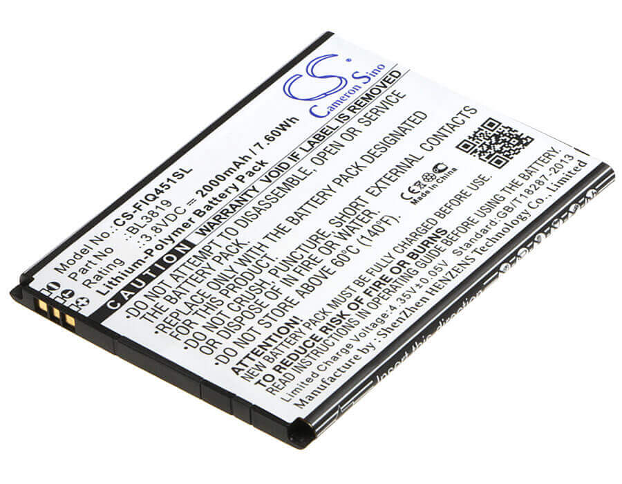 3.8V, Li-Polymer, 1800mAh, SmartPhone battery fits Fly, Bl3819, Iq4514, Iq4514 Quad Evo Tech 4, 6.84Wh Mobile, SmartPhone Cameron Sino Technology Limited (Smartphone)