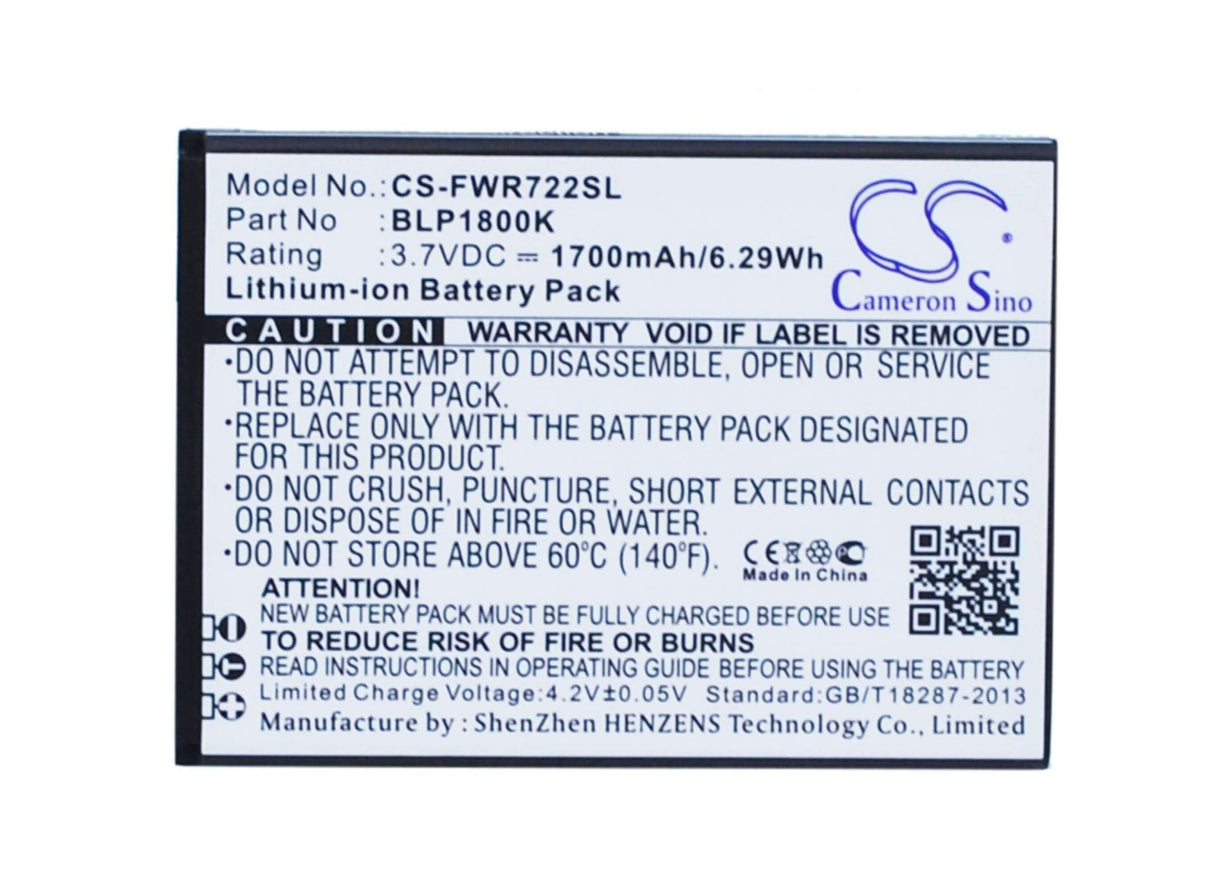 3.7V, Li-ion, 1700mAh, Hotspot battery fits Franklin Wireless, Blp1800k, R722, R774, 6.29Wh Hotspot Cameron Sino Technology Limited
