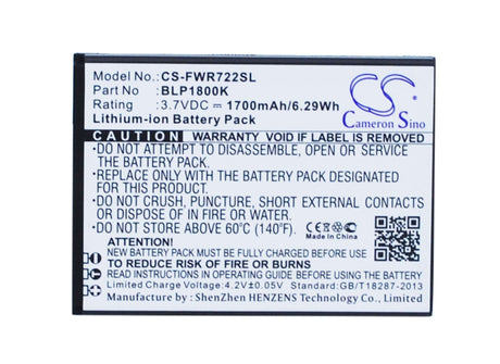 3.7V, Li-ion, 1700mAh, Hotspot battery fits Franklin Wireless, Blp1800k, R722, R774, 6.29Wh Hotspot Cameron Sino Technology Limited