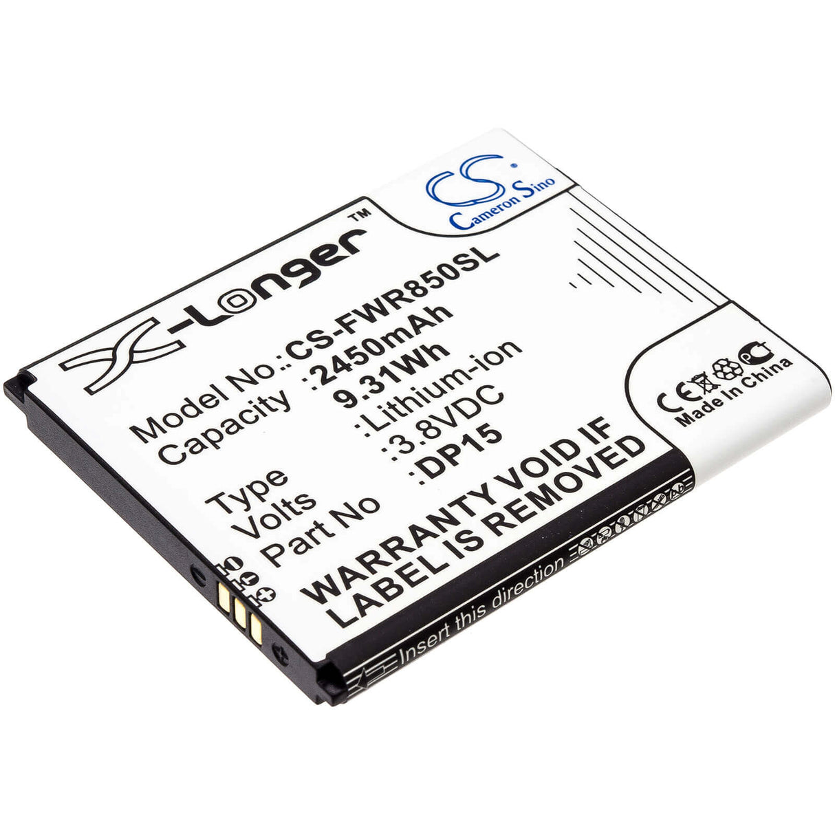 3.8V, Li-ion, 2450mAh, Hotspot battery fits T-mobile, Franklin Wireless, Dp15, R717, R850, 9.31Wh Hotspot Cameron Sino Technology Limited