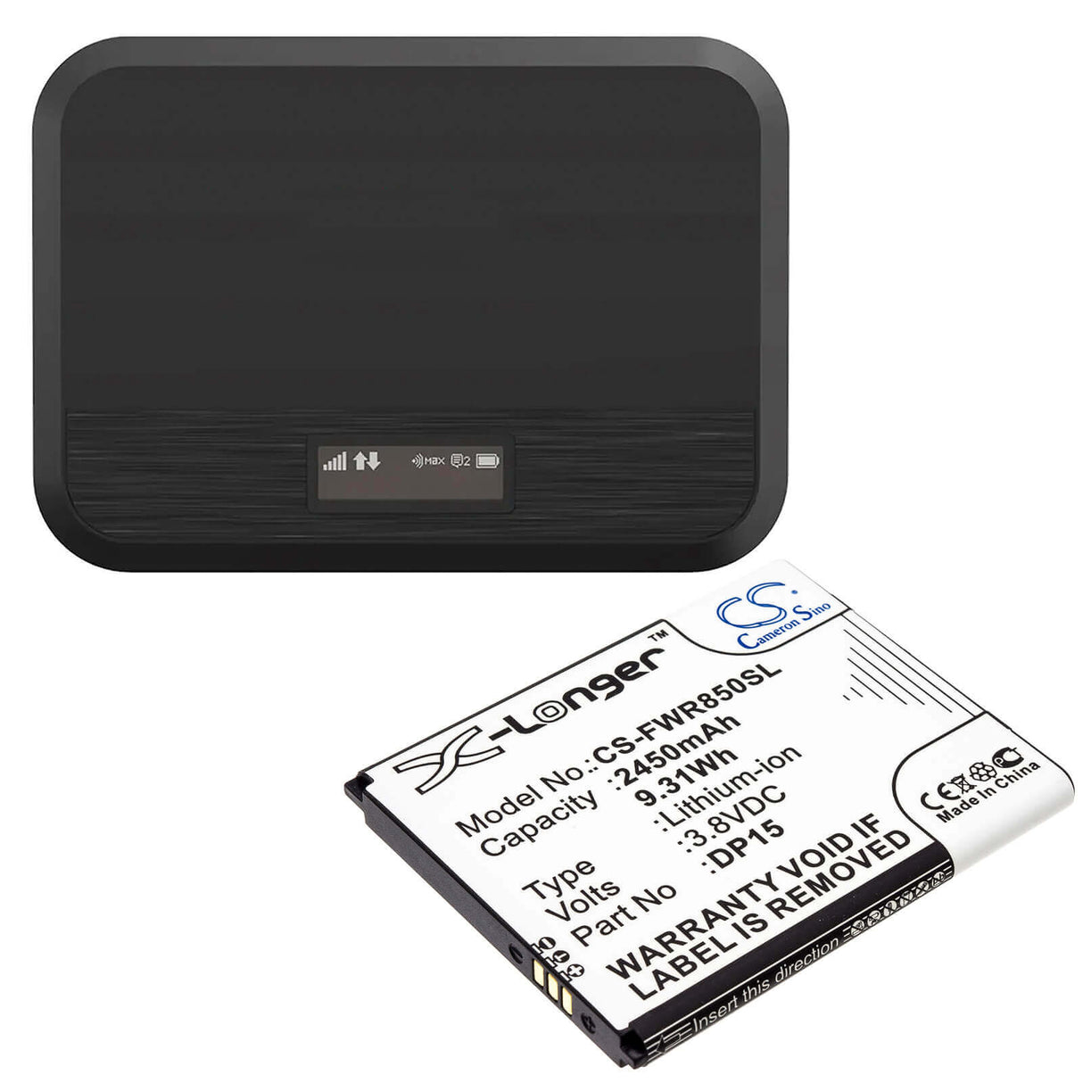 3.8V, Li-ion, 2450mAh, Hotspot battery fits T-mobile, Franklin Wireless, Dp15, R717, R850, 9.31Wh Hotspot Cameron Sino Technology Limited