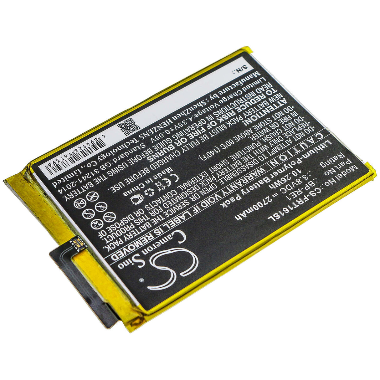 3.8V, Li-Polymer, 2700mAh, SmartPhone battery fits Freetel, Bp-re1, Ftj161b, Ftj161b-rei, 10.26Wh Mobile, SmartPhone Cameron Sino Technology Limited (Smartphone)