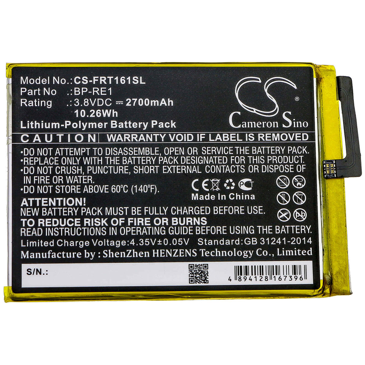 3.8V, Li-Polymer, 2700mAh, SmartPhone battery fits Freetel, Bp-re1, Ftj161b, Ftj161b-rei, 10.26Wh Mobile, SmartPhone Cameron Sino Technology Limited (Smartphone)