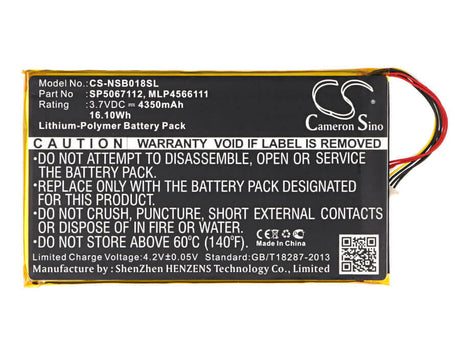 3.7V, Li-Polymer, 4350mAh, Tablet battery fits Fuhu, Mlp4566111, Dmtab In08a, Nabi Dreamtab Hd8, 16.10Wh Tablet Cameron Sino Technology Limited