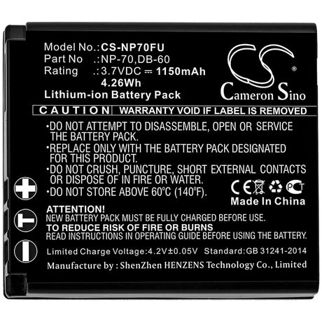Camera Battery For Fujifilm Finepix F20, Finepix F40fd, 3.7v, 1150mah - 4.26wh Camera Cameron Sino Technology Limited (Camera)