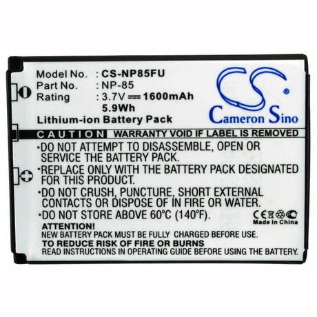 3.7V, Li-ion, 1600mAh, Camera battery fits Fujifilm, Np-85, Finepix F305, Finepix Sl1000, 5.92Wh Camera Cameron Sino Technology Limited (Camera)