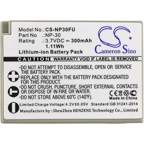 3.7V, Li-ion, 300mAh, Camera battery fits Fujifilm, Np-30, Finepix F440, Finepix F440 Zoom, 1.11Wh Camera Cameron Sino Technology Limited (Camera)