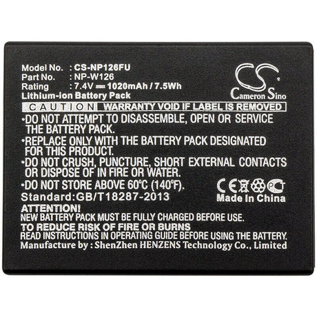 7.4V, Li-ion, 1020mAh, Camera battery fits Fujifilm, Np-w126, Finepix Hs30, Finepix Hs30exr, 7.548Wh Camera Cameron Sino Technology Limited (Camera)