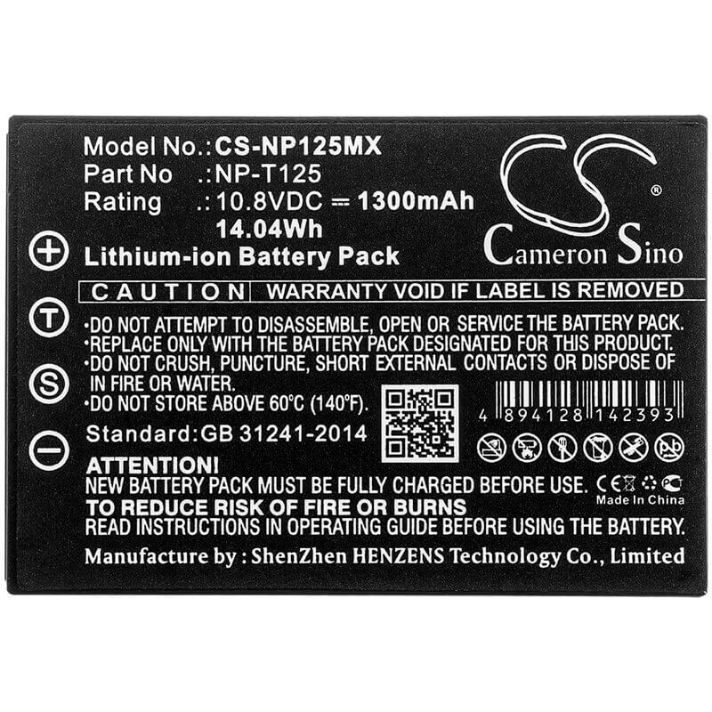 10.8V, Li-ion, 1300mAh, Camera battery fits Fujifilm, Np-t125, Gfx 50s, Medium Format Gfx, 14.04Wh Camera Cameron Sino Technology Limited (Camera)