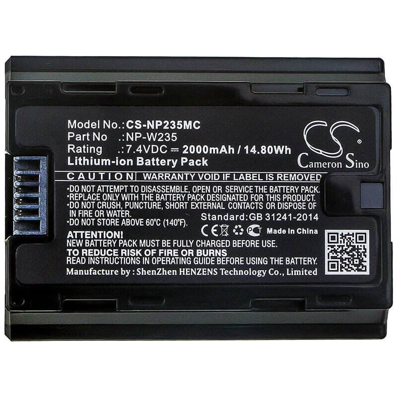 7.4V, Li-ion, 2000mAh, Camera battery fits Fujifilm, Np-w235, Gfx100s, Gfx50s Ii, 14.8Wh Camera Cameron Sino Technology Limited (Camera)
