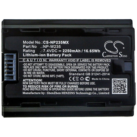 7.4V, Li-ion, 2250mAh, Camera battery fits Fujifilm, Np-w235, Gfx100s, Gfx50s Ii, 16.65Wh Camera Cameron Sino Technology Limited (Camera)