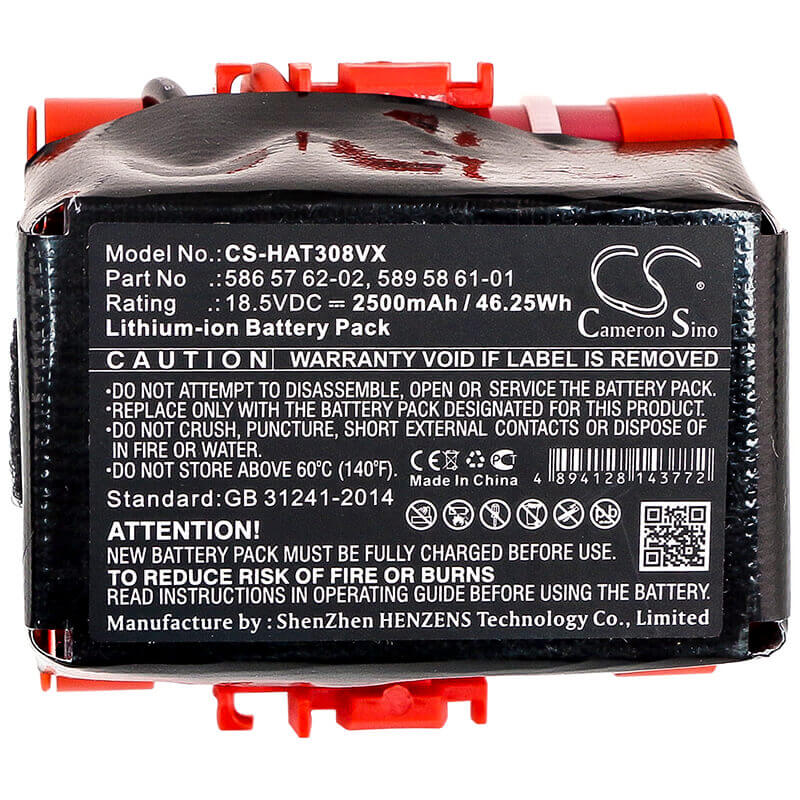 18.5V, Li-ion, 2500mAh, Lawn Mowers battery fits Husqvarna, Gardena, 586 57 62-02, Mcculloch Rob R600, R38li 2017, 46.25Wh Lawn Mowers Cameron Sino Technology Limited