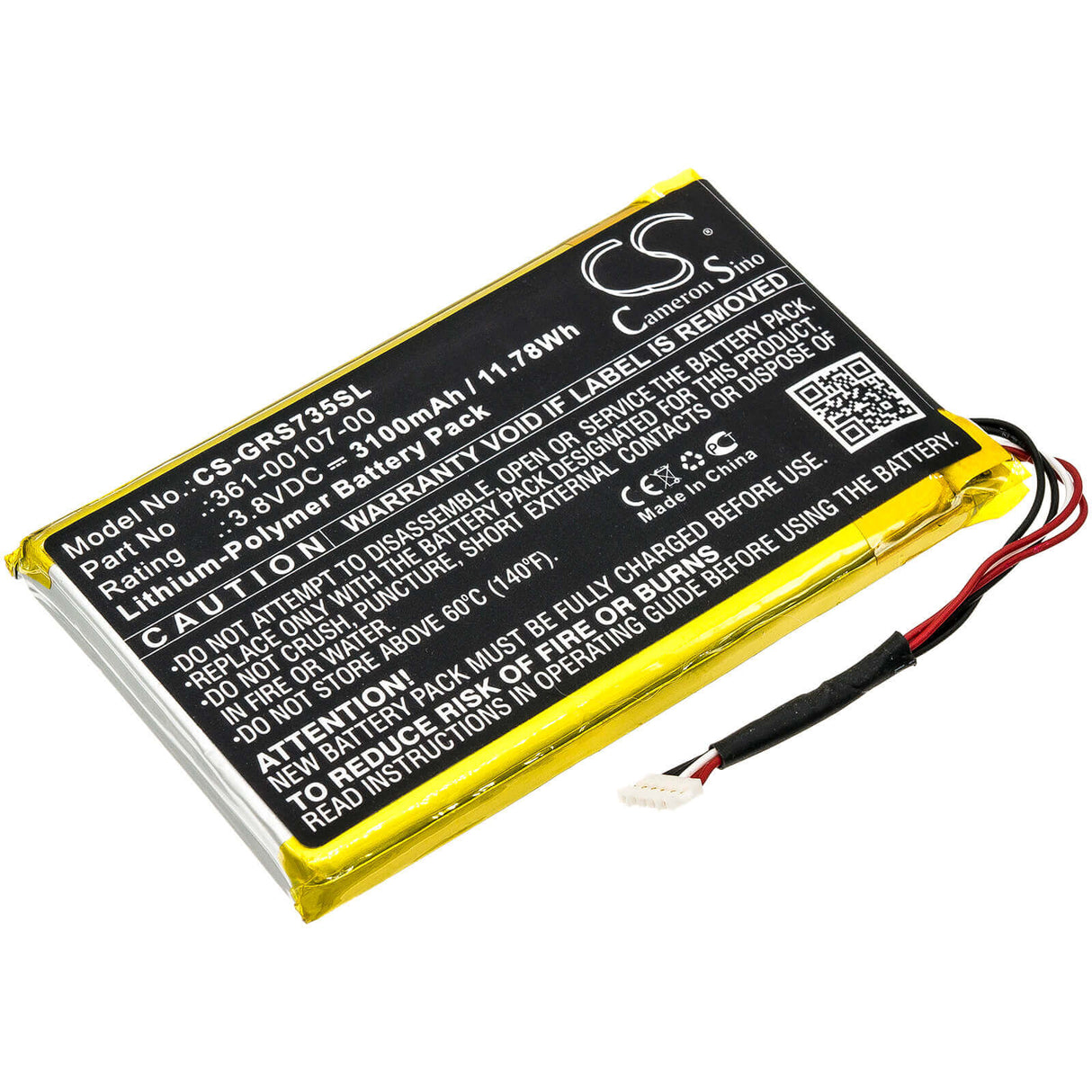 3.8V, Li-Polymer, 3100mAh, GPS battery fits Garmin, 361-00107-00, 010-01735-10, Explorer+, 11.78Wh GPS, Navigator Cameron Sino Technology Limited