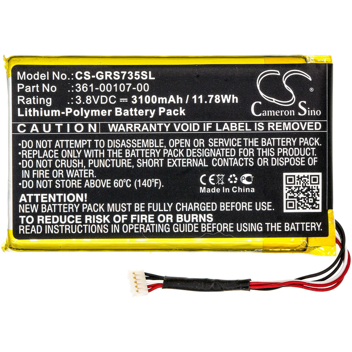 3.8V, Li-Polymer, 3100mAh, GPS battery fits Garmin, 361-00107-00, 010-01735-10, Explorer+, 11.78Wh GPS, Navigator Cameron Sino Technology Limited