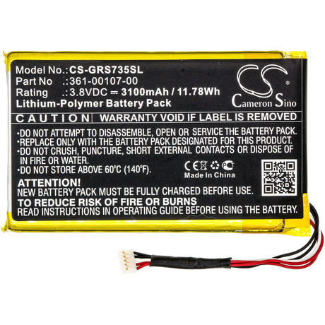 3.8V, Li-Polymer, 3100mAh, GPS battery fits Garmin, 361-00107-00, 010-01735-10, Explorer+, 11.78Wh GPS, Navigator Cameron Sino Technology Limited