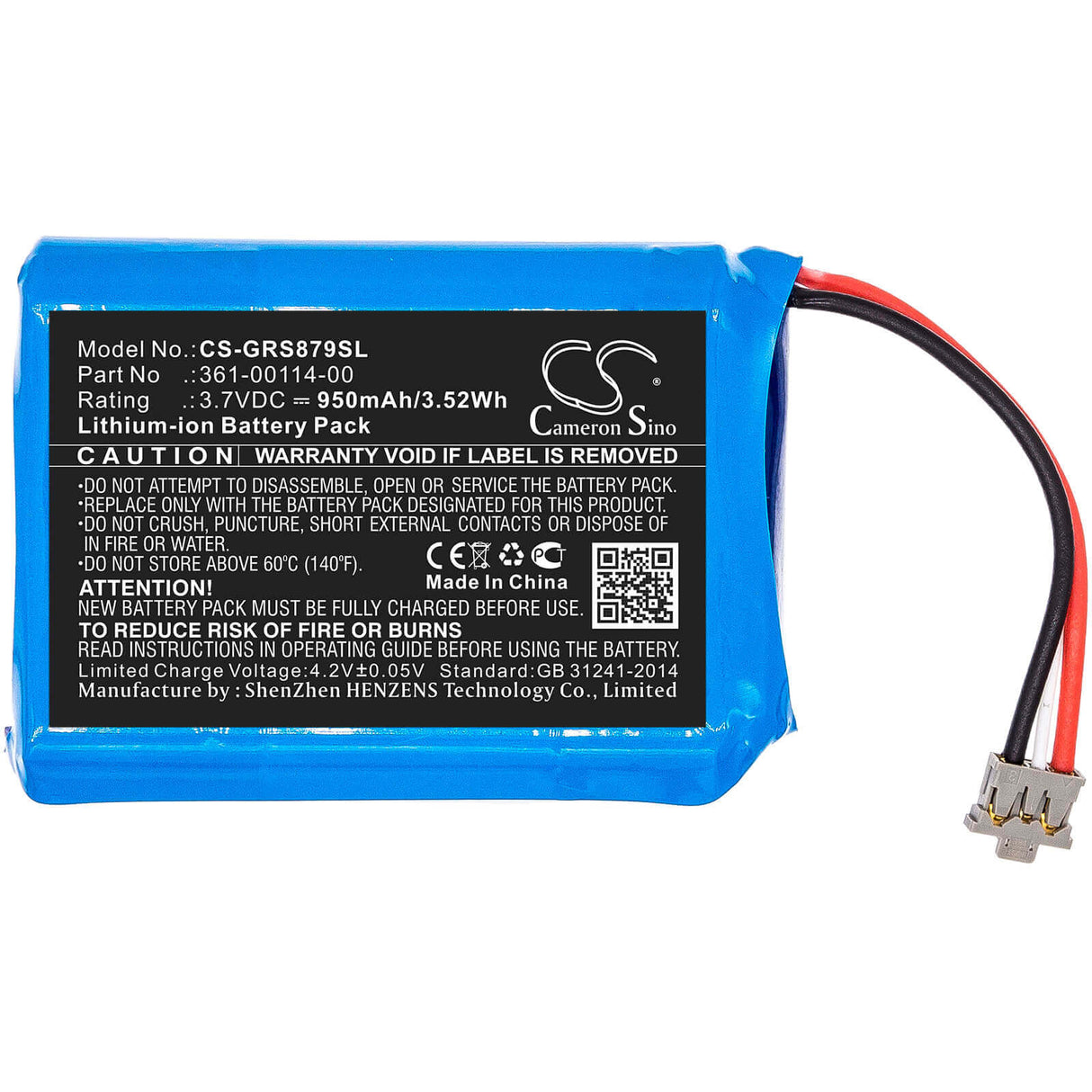 3.7V, Li-ion, 950mAh, GPS battery fits Garmin, 361-00114-00, 010-01879-00, 010-02602-01, 3.52Wh GPS, Navigator Cameron Sino Technology Limited