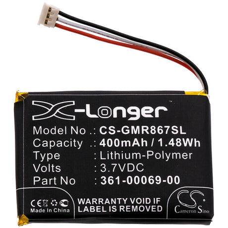 3.7V, Li-Polymer, 400mAh, Dog Collar battery fits Garmin, 361-00069-00, 010-11867-10, 010-11925-00, 1.48Wh Dog Collar Cameron Sino Technology Limited