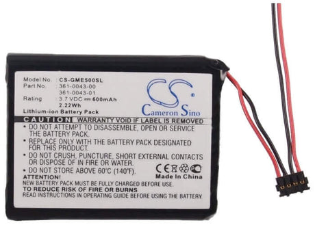 3.7V, Li-ion, 600mAh, GPS battery fits Garmin, 361-00043-00, 010-01626-02, 4rl58983, 2.22Wh GPS, Navigator Cameron Sino Technology Limited