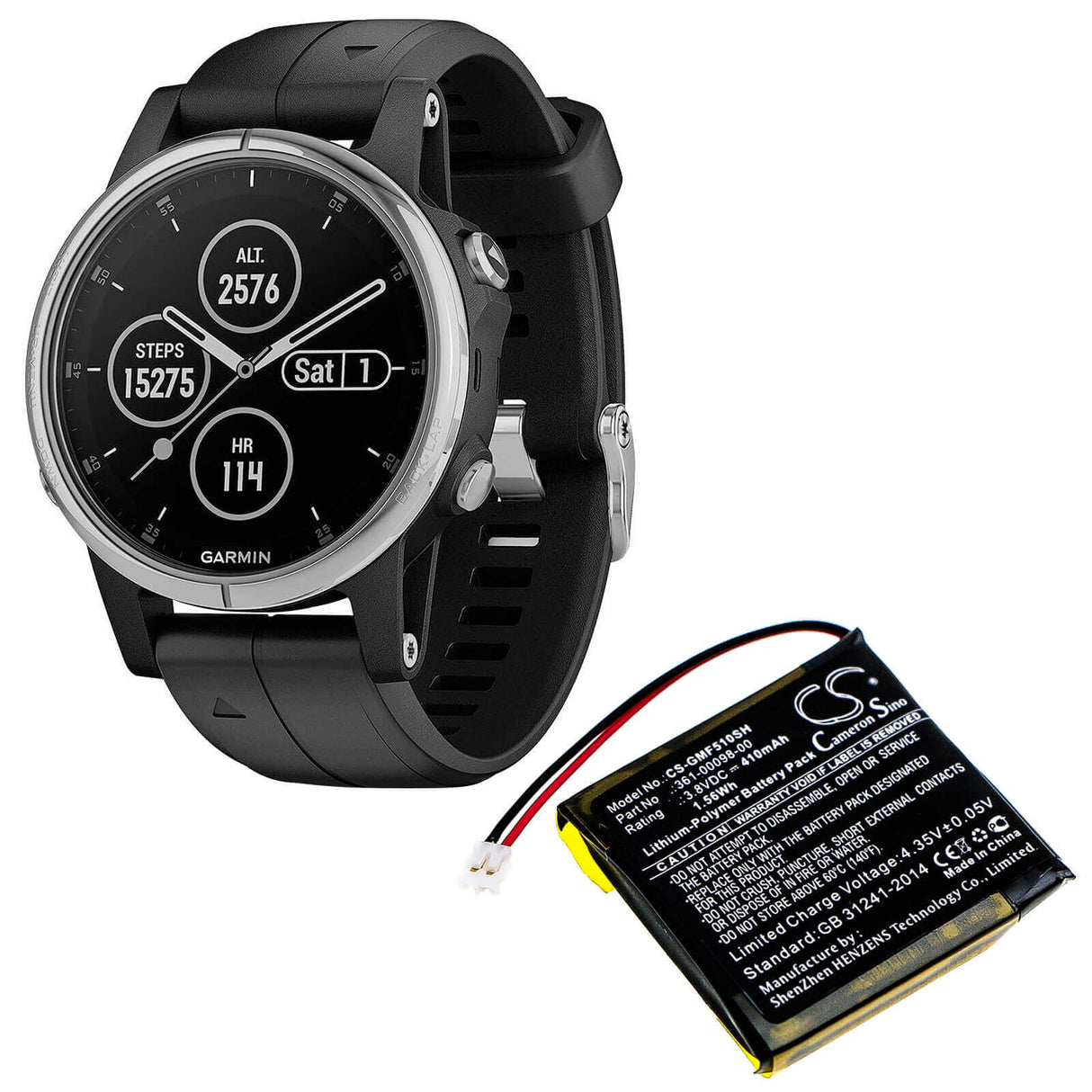 Smartwatch battery For Garmin, Fenix 5X Plus, Fenix 5x, 3.8v, 430mah - 1.63wh Smartwatch Cameron Sino Technology Limited