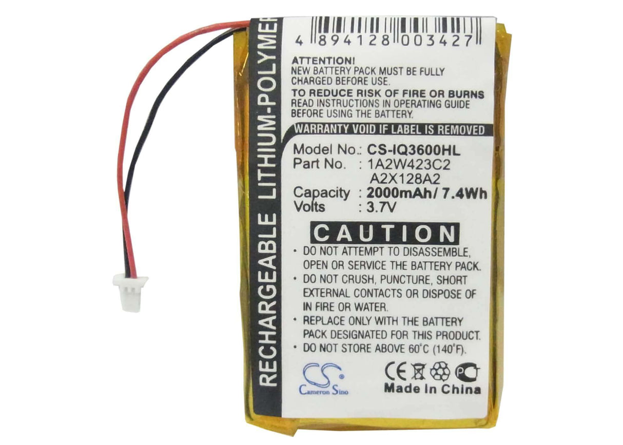 3.7V, Li-Polymer, 2000mAh, GPS battery fits Garmin, 1a2w423c2, Ique 3200, Ique 3600, 7.4Wh GPS, Navigator Cameron Sino Technology Limited