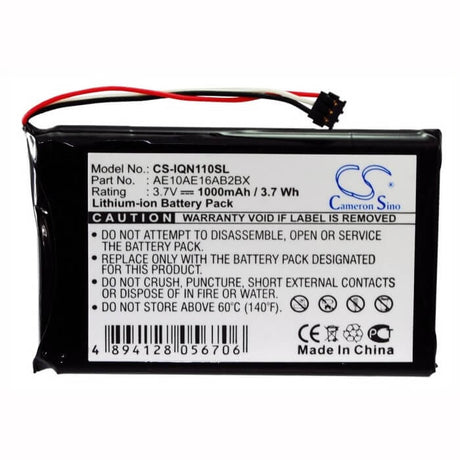3.7V, Li-ion, 1000mAh, GPS battery fits Garmin, Ae10ae16ab2bx, Nuvi 1100, Nuvi 1100lm, 3.7Wh GPS, Navigator Cameron Sino Technology Limited