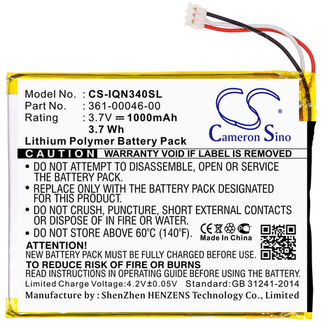 3.7V, Li-Polymer, 1000mAh, GPS battery fits Garmin, 361-00046-00, Dash Cam 20, Nuvi 3400, 3.7Wh GPS, Navigator Cameron Sino Technology Limited