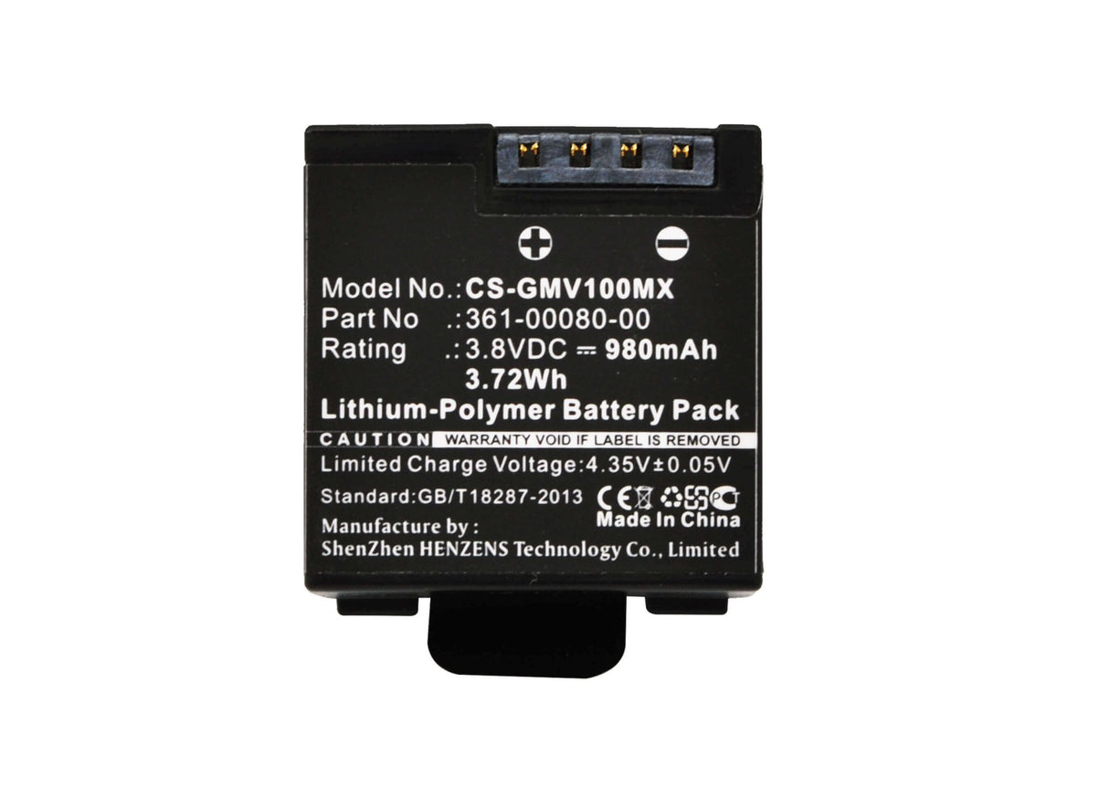 3.8V, Li-Polymer, 980mAh, Camera battery fits Garmin, 010-12256-01, Virb X, Virb X Compact, 3.724Wh Camera Cameron Sino Technology Limited (Camera)