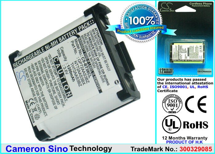 3.6V, Ni-MH, 1200mAh, Cordless Phone battery fits Radio Shack, 2595081, 2-900sst, 4.32Wh Cordless Phone Cameron Sino Technology Limited (Suspended)