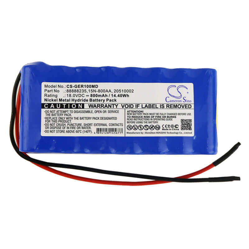 18.0V, Ni-MH, 800mAh, Medical battery fits Ge, 15n-800aa, Responder 1000, Responder 1100, 14.40Wh Medical Cameron Sino Technology Limited (Medical)